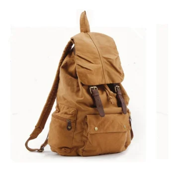 Fashion Vintage Leather military Canvas Backpack Men School Bag drawstring backpack Women Bagpack male Rucksack Teenager