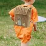 Double Shoulder Straw Woven Bag Children Backpack Straw Woven Bag Student School Bag Personality Hand Carrying Woven Backpack