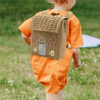 Double Shoulder Straw Woven Bag Children Backpack Straw Woven Bag Student School Bag Personality Hand Carrying Woven Backpack