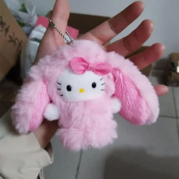 Doll Keychain Cartoon Lop-eared Rabbit Kitty Cat Doll Pendant Keychain Bag Accessories Car Keychains