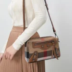 Aidrani Classic and quirky motorcycle bag, genuine leather women's checkered shoulder bag, retro square mini crossbody bag