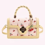 Women Cherry Square Chain Bag Adjustable Strap Sweet Cherry Crossbody Bag Versatile Cherry Pattern Sling Bag Ladies Outdoor Bag