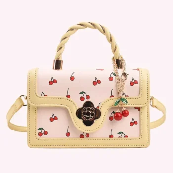 Women Cherry Square Chain Bag Adjustable Strap Sweet Cherry Crossbody Bag Versatile Cherry Pattern Sling Bag Ladies Outdoor Bag