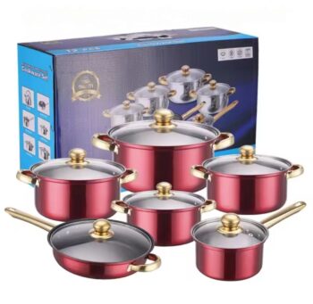 Red Cookware Set, 12-Piece ,Stainless Steel, Non-Stick, Kitchen Cookware Collection,Complete Kitchen Solution