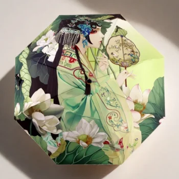 Lotus leaf ancient folding umbrella Peking Opera girl creative novel uv protection lightweight portable compact travel parasol