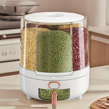 6-Compartment 360° Rotating Airtight Food Storage Container - Moisture-Proof for Cereal, Candy, Rice - Kitchen Pantry Organizer