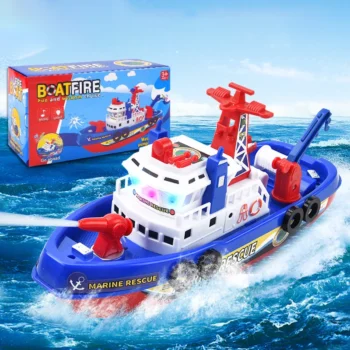 Children's Sprinkler Electric Boat Bathing Toy Rescue Model Fire Boat LED 3-6 Year Old Puzzle Toy with Light and Music