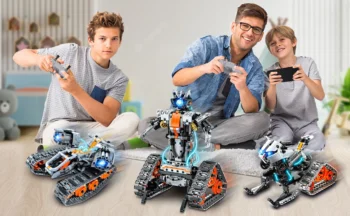 Remote Controlled Toy with LED Light-5 in 1 Robot Tracked Racer with App&Remote Control 604 Pieces Tank Car Toys for 6+