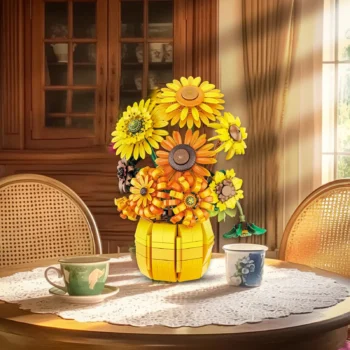 Sunflower Building Blocks Flower Bouquet Vase Model Bricks Set Idea Home Decoration Kids Educational Toys Holiday Gifts