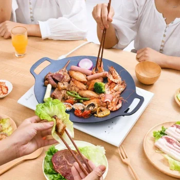 BBQ Grill Pan, 11.8 inch Nonstick Round Griddle for Korean BBQ, Outdoor Safe, Suitable for Meats, Pancakes, Ribs - Perfec