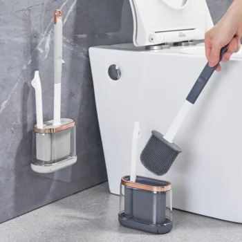 Silicone Toilet Brush with Long Handle and Transparent Base Anti-Drain Design for Easy Cleaning Brush Home Accessories