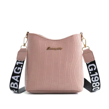 Women's Faux Crocodile Embossed PU Leather Crossbody Bucket Bag Shoulder Bag Letter Print for Daily Travel