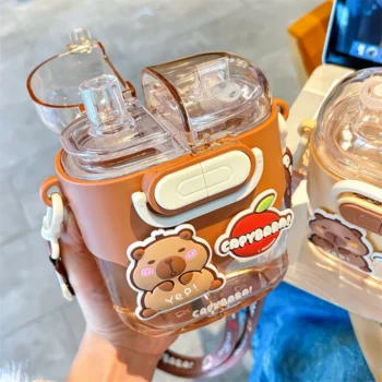 cartoon double drink sub-warehouse plastic water bottle kids Capybara outdoor portable plastic summer cup student