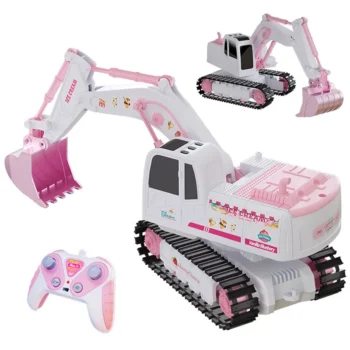 Pink Excavator for Girl Remote Control Digger Construction Truck Car 2.4G 1/24 Engineering Vehicle Electric Toy Kid Girl Gift