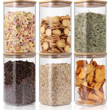 Glass Storage Jars 6 Pack Clear Glass Food Storage Containers with Airtight Bamboo Lid Stackable Kitchen
