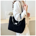 Large Capacity Ladies Tote Bag Fashion Plaid Women's Beaded Chain Shoulder Bags Soft Fabric Commuter Female Handbags Purse