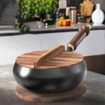 Cast Iron Skillet Non Coated Camping Cooker Soup Pot Outdoor Cooking Pan Stew Stock Pots Kitchen Dining Bar Household Iron