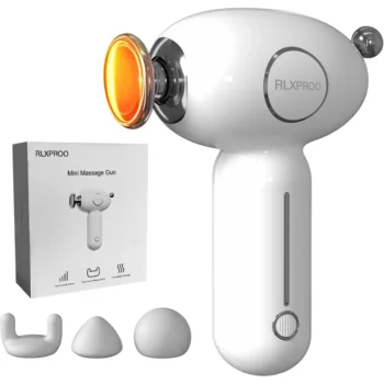 Massage Gun Deep Tissue, Mini Massager  with Heat, Handheld Percussion, 3 Interchangeable Heads & 4 Speeds,Fascia  Relieve