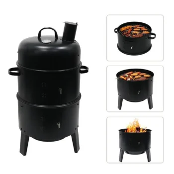 Vertical BBQ Grill Gathering with Chimney Charcoal Fire Pit Thermometer