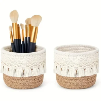 Tassel Style Makeup Brush Holder Desktop Cotton Rope Compiled Storage Box For Cosmetic Storage Basket Cosmetic Organizer Box