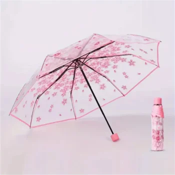 Umbrella Folding Cute Mini Fresh Simple Sen Series Trifold Cherry Blossom Transparent Umbrella