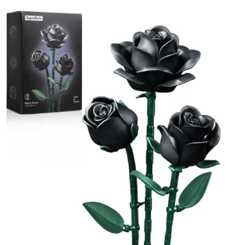 Black Roses Building Block Set 3PCS Simulated Flowers Bouquet Plant Home Decor Floral Model Bricks Gifts for Girls Women Adults