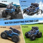 Amphibious RC Car Boat with Water Sprayer Toy 1:16 4 Wheel Drive Remote Control Truck with 2 Batteries for children Aged 6+ Blue