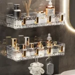 Bathroom Storage Rack Wall Mounted Toilet Washbasin No Punching Required Cosmetics Storage Holder with 4 Hooks Corner Stand