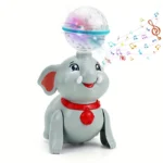 Elephant Floating Ball Toy,Drumming Elephant Blowing Ball with Light Music, Early Learning Educational Toy with Light & Sound