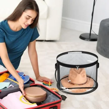 Hat Storage Box Non-woven Clear Storage Bucket Foldable Travel Storage Box with Zipper Clothes Hat Large Capacity Organizing Bag