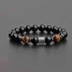 Tiger Eye Obsidian Stainless Steel Bracelet for Men Natural Gem Beaded Bracelets 2023 Fashion Father's Day Jewelry Gifts