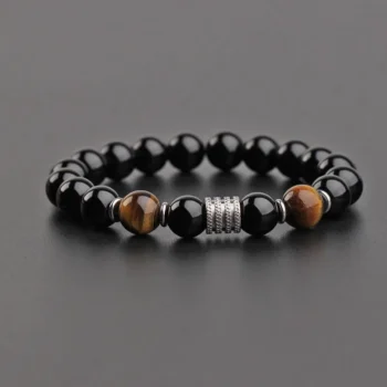 Tiger Eye Obsidian Stainless Steel Bracelet for Men Natural Gem Beaded Bracelets 2023 Fashion Father's Day Jewelry Gifts