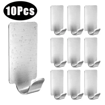 Self Adhesive Hook Stainless Steel Heavy Wall Hanger Hooks Bathroom Organizer Towel Rack Multi-purpose Kitchen Holder Shelf