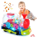 Electric Train Toy for Kids Transparent Gear Crawling Train with Light and Music Early Educational Toys Train Toys for Kids