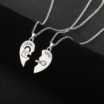 Couple Heart Puzzle I Love You Lock Key Pendant Couple Necklace Pendants Necklaces for Lovers Valentine's Day Jewelry Gifts