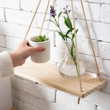 Wood Swing Hanging Rope Wall Mounted Floating Shelves Home Living Room Wall Shelf Sundries Storage Outdoor Garden Decor