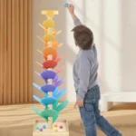 Montessori Wooden Musical Tree Toy with Marble Run Race Track Rainbow Building Blocks Educational Toys for Kids Birthday Gifts