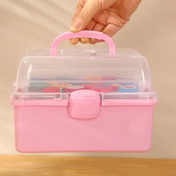 3-Tier Foldable Storage Box Children's Hair Accessories Organizer with Handles- Cute Jewelry Case Portable Medicine Cabinet