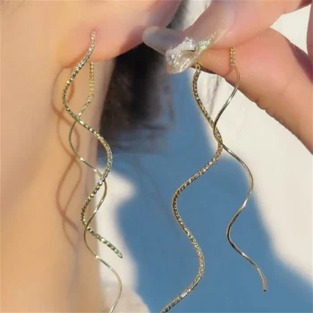 Wave Fringe Tassel Earrings Ladies,Exquisite Elegant Long Style Pin Fashion Stud Suitable for Daily Wear
