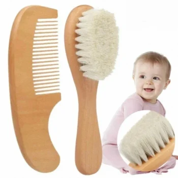 Newborn Baby Wool Baby Wooden Brush Comb Newborn Hair Brush Infant Head Massager Portable Baby Comb Hair Bath Brush Comb