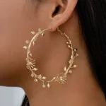 Personalized and Creative Gold Color Leaf Flower Hoop Earrings, Women's Fashionable and Trendy Jewelry Accessories