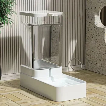 Transparent automatic tilting water bowl, large-capacity food storage container, pet supplies (suitable for cats and dogs)
