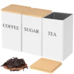 Coffee Bean Storage with Bamboo Lid Metal Coffee Tea Sugar Container Name Marker Storage Jar Kitchen Storage & Organization