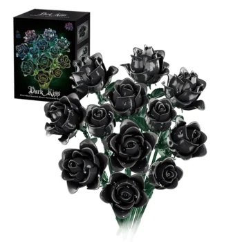 Black Rose Building Blocks Plant Bouquet Simulated Roses Flowers Gothic Decoration Kids DIY Toys Adult Romantic Gifts
