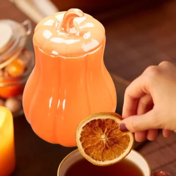Ceramic Pumpkin Jar With Lid Sealing Storage Canister, Dried Fruits Loose Tea Homeowners Collectors Kitchen Fall supplies