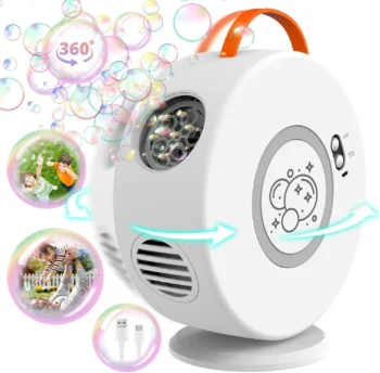 Bubble Machine Automatic Bubble Blower Rechargeable 360° Rotatable Portable Bubble Maker Bubbles Toy for Outdoor Wedding Party
