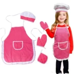 Girls Chef Role for Play Costume Set Apron Chef Hat Baking Gloves Kids Cooking Dresses Pink Plaid Kitchen for Play Costu 425F