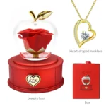 Eternal Rose Apple Shaped Ornament with Red Drawer Base for Necklace and Ring with Exquisite Gift Box Handbag