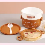 Cute Panda Thermal Bento Lunch Box For Children Portable Double Layer Round Mini Cartoon Microwave Food Storage Containers