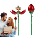 Flower Engagement Ring Box with Stem Stud Earring Holder, Push up Automatic Open Jewelry Organizer For Valentines' Day